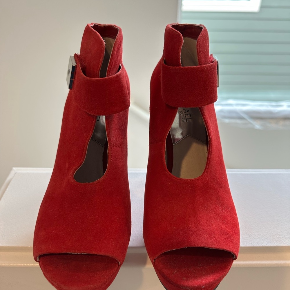 Michael Kors Red Suede Peep-Toe Booties